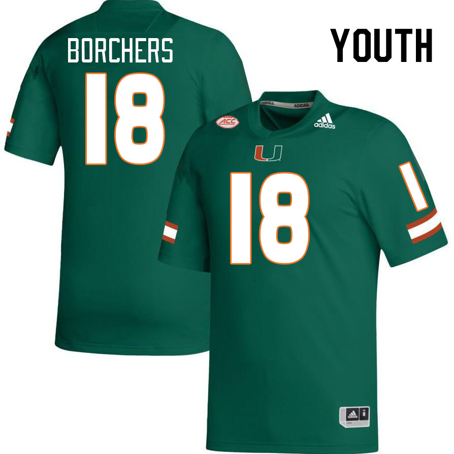 Youth #18 Joe Borchers Miami Hurricanes College Football Jerseys Stitched-Green